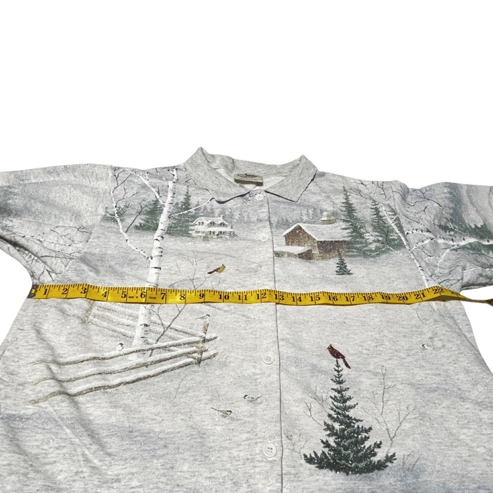Artisans Knit Winter Scenic Cabin Button Shirt USA Vintage Large - Picture 6 of 16